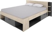 SAX Volwassen bed - 140x190 cm - 3 laden + Hoofdeinde met opberger - Eiken en antraciet decor