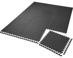 tectake ® Vloerbeschermingsmat - Beschermmatten voor Fitness - Fitnessapparatuur en Valbeveiliging Binnenshuis - Garagevloer Afdekking - Set van 12 Dikke Puzzelmatten 61 cm x 61 cm - Zwart