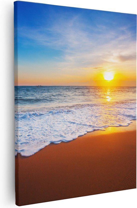 Artaza Canvas Schilderij Strand En Zee Tijdens Zonsondergang - 80x100 - Groot - Foto Op Canvas - Canvas Print