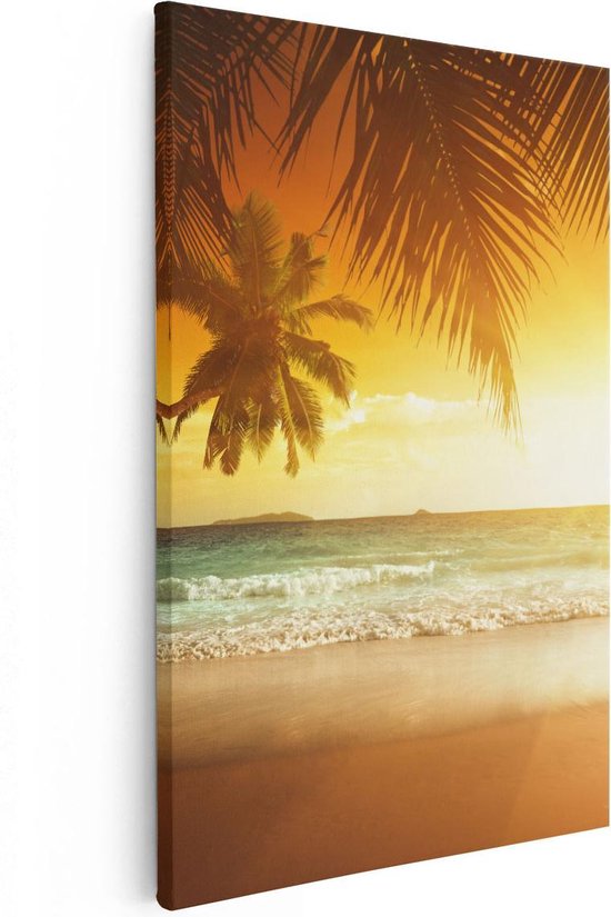 Artaza Canvas Schilderij Tropisch Strand Tijdens Zonsondergang  - 20x30 - Klein - Foto Op Canvas - Canvas Print