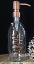 Zeepdispenser | Zeeppompje | Handgel | transparant glas | 500ml | Koper | Koper kleur metaal pomp | Glas