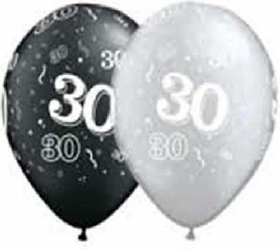 Ballonnen 30 jaar zwart-zilver Qualatex Q11=28cm- 5 stuks