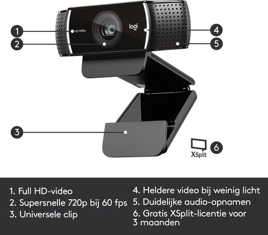 Logitech C922 Pro - Webcam - Streaming - Full HD 1080p/30fps - Zwart - Logitech