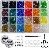 Fako Bijoux® - DIY Perles de cristal Set - Facettes Perles de Glas cristal - 24 couleurs brillantes - Fabrication de Bijoux - 6 mm - 1200 Pièces