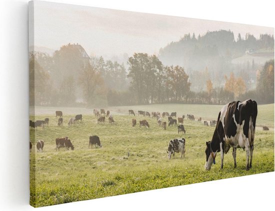 Artaza Canvas Schilderij Zwart Witte Koeien In De Wei - 80x40 - Foto Op Canvas - Canvas Print