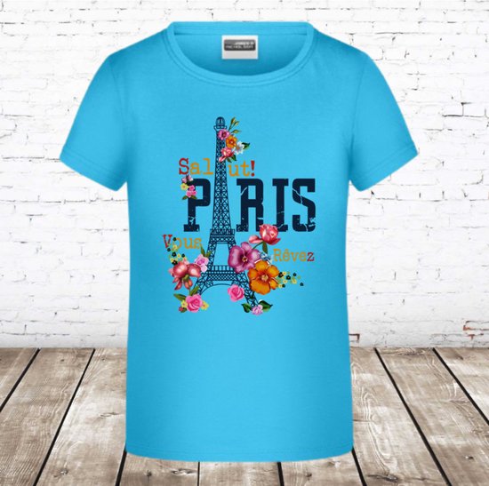 T-shirt paris blauw -James & Nicholson-146/152-t-shirts meisjes