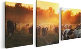 Artaza Canvas Schilderij Drieluik Kudde Koeien In Weiland Bij Zonsondergang - 120x60 - Foto Op Canvas - Canvas Print