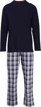 BUGATTI heren pyjama V-hals - donkerblauw geruit - Maat: XXL