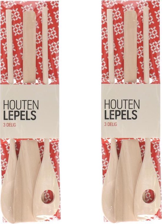 houten pollepel Lepelset hout 6 delig Set van 3 verschillende