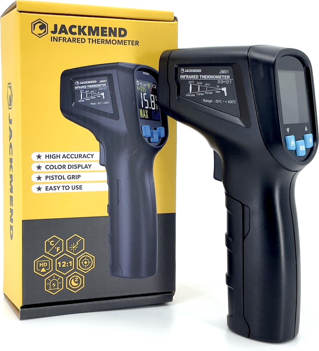 JACKMEND Thermomètre infrarouge - Compteur de chaleur numérique
