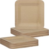 Relaxdays 50x  bamboe bordjes - set - wegwerpbordjes - bordjes vierkant - wegwerpservies