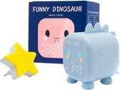 Slaaptrainer - Wekker - Wake up light - Slaaptrainer voor kinderen - Inclusief nachtlampje - Ster nachtlampje -  Dino Blauw