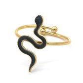 Ring met Slang - RVS - One Size - Goudkleurig en Zwart