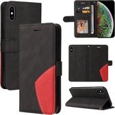 Tweekleurige splitsende horizontale flip PU-lederen hoes met houder en kaartsleuven en portemonnee voor iPhone XS Max (zwart)