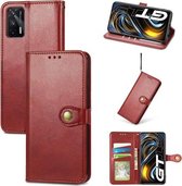 Voor OPPO Realme GT 5G/Realme Q3 Pro 5G Effen Kleur Lederen Gesp Telefoon Case met Lanyard & Fotolijst & Kaartsleuf & Portemonnee & Stand Functie (Rood)