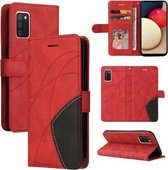 Voor Samsung Galaxy A02s US Versie Dual-color Splicing Horizontale Flip PU Lederen Case met Houder & Kaartsleuven & Portemonnee (Rood)