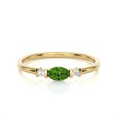Geelgouden diamanten ring dames, groene peridoot edelsteen en diamanten - 14 karaat geelgoud, kleursteen