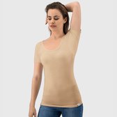 Anti Zweet Shirt - Fibershirts® - Ingenaaide Okselpads - Ondershirt - Huidskleur - Ronde Hals - Dames - Maat XS