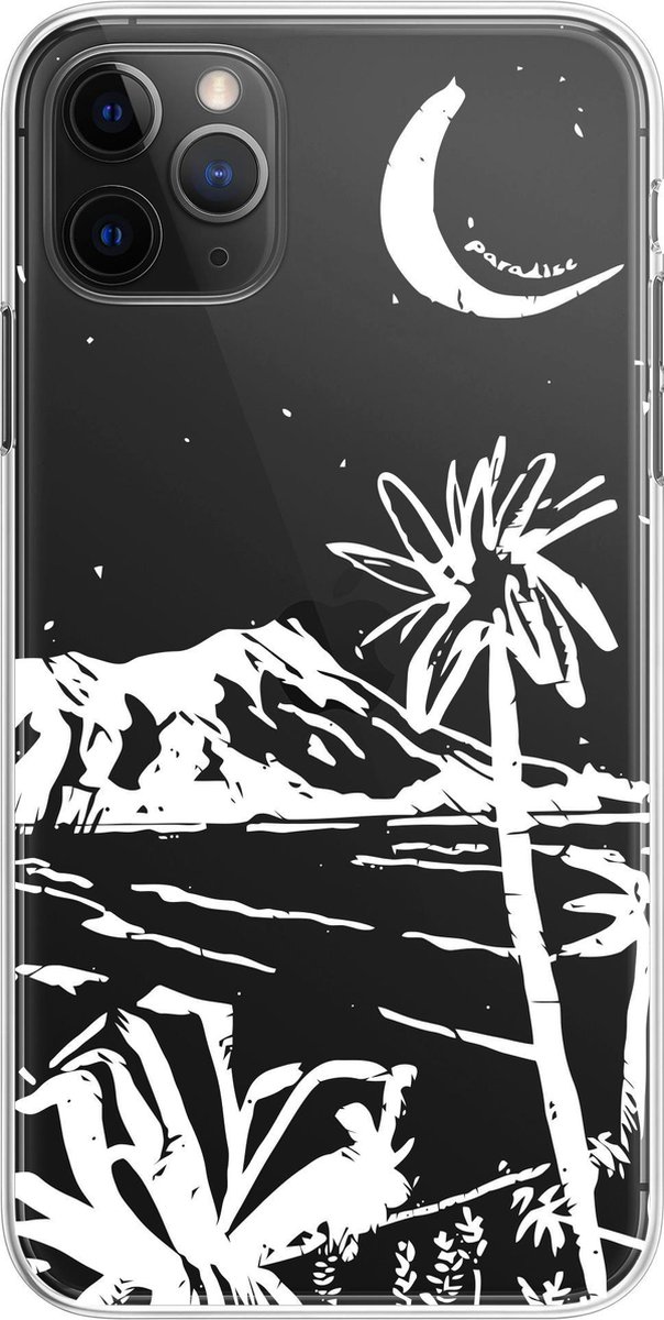 Paradise Amsterdam 'Paradise Bay' Clear Case - iPhone 11 Pro Max / iPhone XS Max doorzichtig telefoonhoesje met palm, baai, strand, landschap tropische print