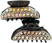 KLEINE HAARKLEMMEN - HAARSPELDEN - HAARCLIP - STRASS/ZWART - 7 CM SET 2 STUKS