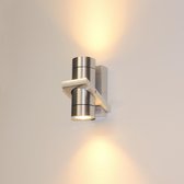Wandlamp Double Aluminium - 2x GU10 - IP54 - Dimbaar > spots verlichting mat staal | wandlamp buiten mat staal | wandlamp binnen mat staal | wandlamp hal mat staal | wandlamp woonk