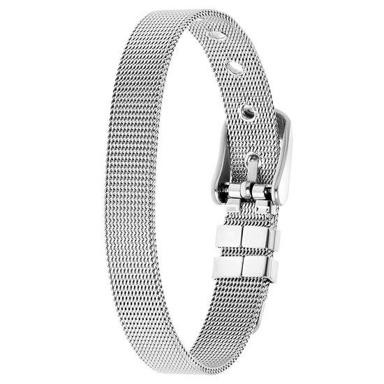 Lucardi Dames Mesh armband met riemsluiting - Staal - Armband - Cadeau - 21 cm - Zilverkleurig