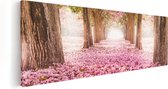 Artaza Canvas Schilderij Romantische Bomen Tunnel Met Roze Anjers - 120x40 - Groot - Foto Op Canvas - Canvas Print