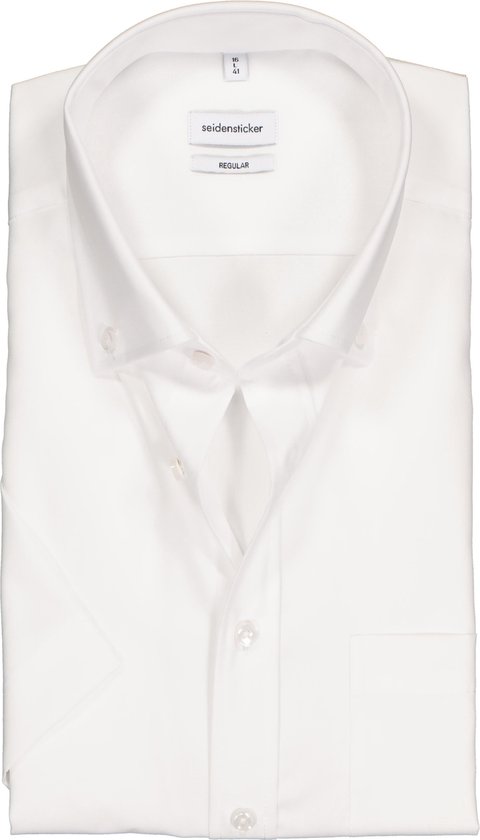 Seidensticker regular fit overhemd - korte mouw met button-down kraag - wit - Strijkvrij - Boordmaat: 44