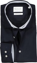 Michaelis Slim Fit overhemd - mouwlengte 7 - donkerblauw twill (contrast) - Strijkvrij - Boordmaat: 39