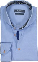 Ledub Modern Fit overhemd - middenblauw pique tricot (contrast) - Strijkvriendelijk - Boordmaat: 45