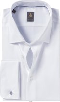 Jacques Britt overhemd - Como custom fit - dubbele manchet - satijnbinding - wit - Strijkvriendelijk - Boordmaat: 44