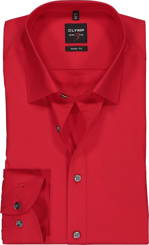 OLYMP Level 5 body fit overhemd - rood - Strijkvriendelijk - Boordmaat: 43