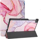 Voor Lenovo Tab M10 FHD Plus (2e) Zijdetextuur Gekleurd Tekenpatroon Horizontale Flip Magnetische PU Lederen Case met Drie-opvouwbare Houder (Roze Marmer)