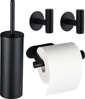 Toiletset Zwart 3-delig - Monteren zonder boren - Toiletaccessoireset - Toiletborstelhouder Vrijstaand - Toiletrolhouder - Handdoekhaakjes - Toilet Accessoires Set - Toiletborstelset