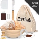 Estics Rijsmandje – Meest Complete Set voor Zuurdesem Brood Bakken – Banneton 25 Cm– Inclusief Accessoires zoals Deegmesje & Deegkleed