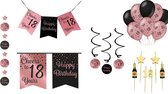 18 Versiering Rose zwart Feest pakket - Verjaardag 18 Jaar - Ballonnen Slinger Rosé zwart - happy birthday