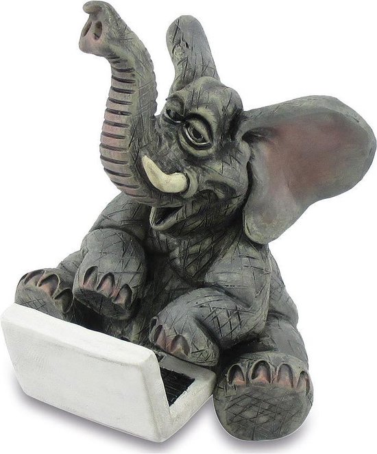 grappige beelden collectie - Facebook olifant - olifant achter laptop - typende olifant - grappige beeldje - 7.5 cm hoog – polyresin