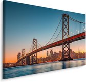 Schilderij - San Francisco - Oakland Bay Bridge in de avond, multi-gekleurd