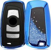 kwmobile autosleutelhoesje voor BMW 3-knops draadloze autosleutel (alleen Keyless Go) - sleutelcover van TPU in blauw / metallic blauw - Sneeuwbol met Sterren design