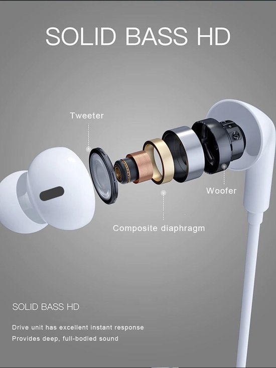 DrPhone Oordopjes met lightning connector - Oordoppen - Geschikt voor iPad / iPhone - Rijke Bastonen - Luxe Oortjes met Microfoon - DrPhone