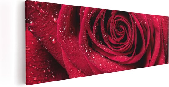 Artaza - Peinture sur toile - Rose rouge avec gouttes d'eau - Bloem - 60x20 - Photo sur toile - Impression sur toile