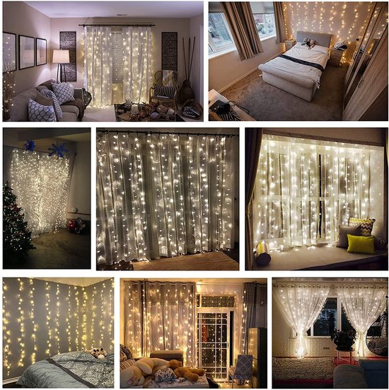 Lichtgordijn - Kerstverlichting - Met Afstandsbediening - LED Gordijn - Sfeer Verlichting - 300 LED's - 3x3 Meter - Wit - Warm Wit - Fairy Lights String