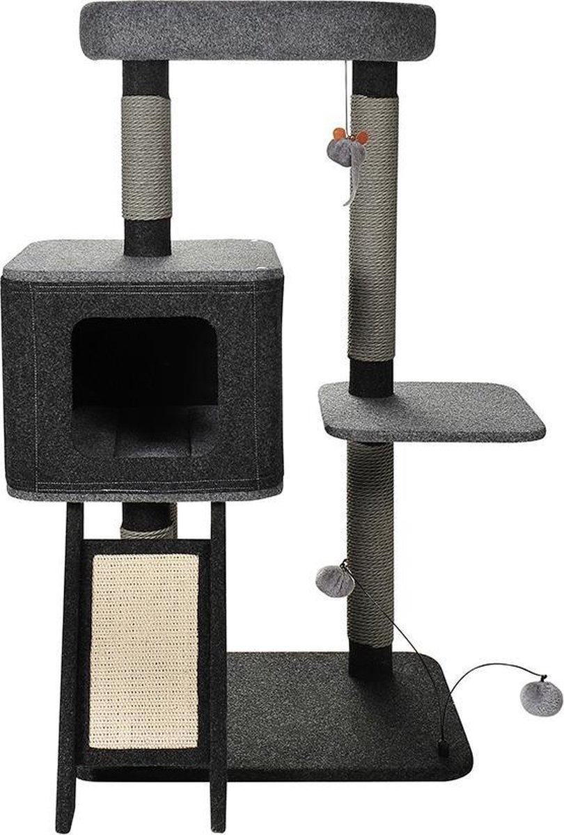 Krabpaal kat donkergrijs – kattenspeeltjes – krabpalen – 58 x 40 x 110 cm – 3 verdiepingen – sisal touw – kattenboom