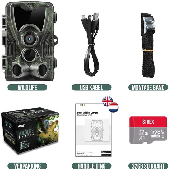 Strex Wildcamera met Nachtzicht - 36MP 4K ULTRA HD - Waterdicht - Incl. 32 GB SD - Wild Camera - Strex