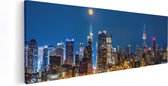 Artaza Canvas Schilderij Verlichte Skyline Van New York Met Volle Maan - 120x40 - Groot - Foto Op Canvas - Canvas Print