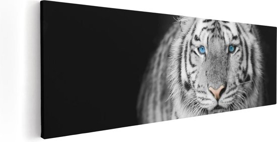 Artaza Canvas Schilderij Tijger Met Blauwe Ogen - Zwart Wit - 120x40 - Groot - Foto Op Canvas - Canvas Print