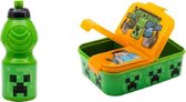 Minecraft multi compartiment brooddoos (18 cm X 13  cm X 6 cm) +  Drinkfles (18 cm hoog - 400 ml)