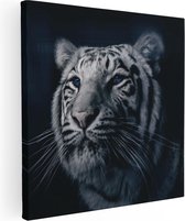 Artaza Peinture Sur Toile Tête De Tigre Aux Yeux Bleus - Zwart Wit - 30x30 - Klein - Photo Sur Toile - Impression Sur Toile