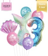 Zeemeermin Ballonnen Set * Cijfer 3 * Nummer 3 * Hoera 3 jaar *  Snoes * Verjaardag * Kinderfeest * Versiering zeemeerminnen * Verjaardag meisje * Ballon Mermaid * Ariël * Thema Kl