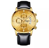 NIBOSI Horloges voor mannen - Luxe Zwart/Goudkleurig Design - Heren Horloge - Ø42